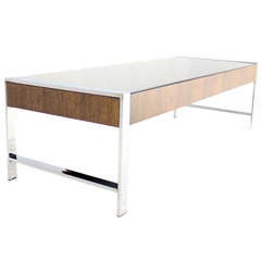 Milo Baughamn Style Mid-Century Modern Chrome and Smoked Glass Coffee Table