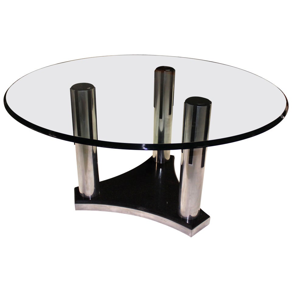 Art Deco Glass Top Round Dining Conference Table Mid Century Modern