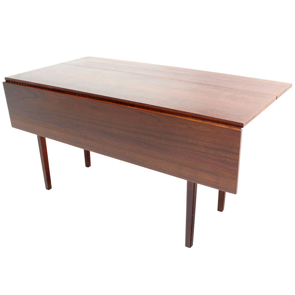 Danish Mid Century Modern Walnut Drop Leaf Dining or Console Table