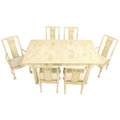 White Lacquer Oriental Modern Dining Table with Six Chairs by Drexel 8