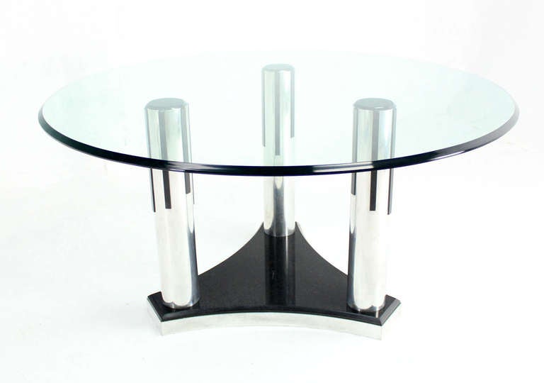 20th Century Art Deco Glass Top Round Dining Conference Table Mid Century Modern