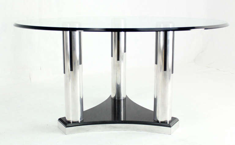 Granite Art Deco Glass Top Round Dining Conference Table Mid Century Modern