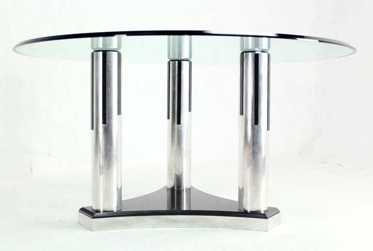 Art Deco Glass Top Round Dining Conference Table Mid Century Modern 1