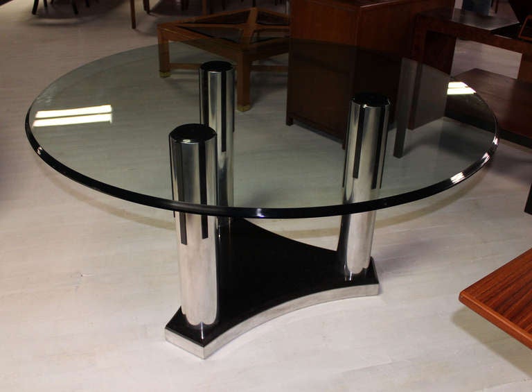 Art Deco Glass Top Round Dining Conference Table Mid Century Modern 2