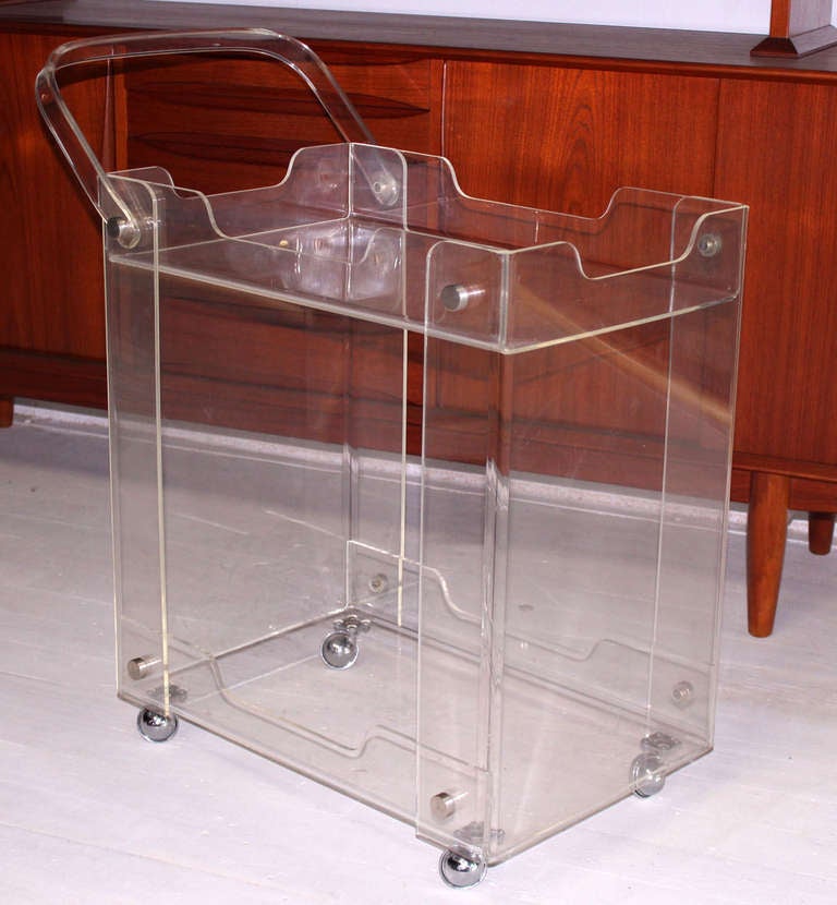 Very nice mid century modern bent lucite cart with folding handle