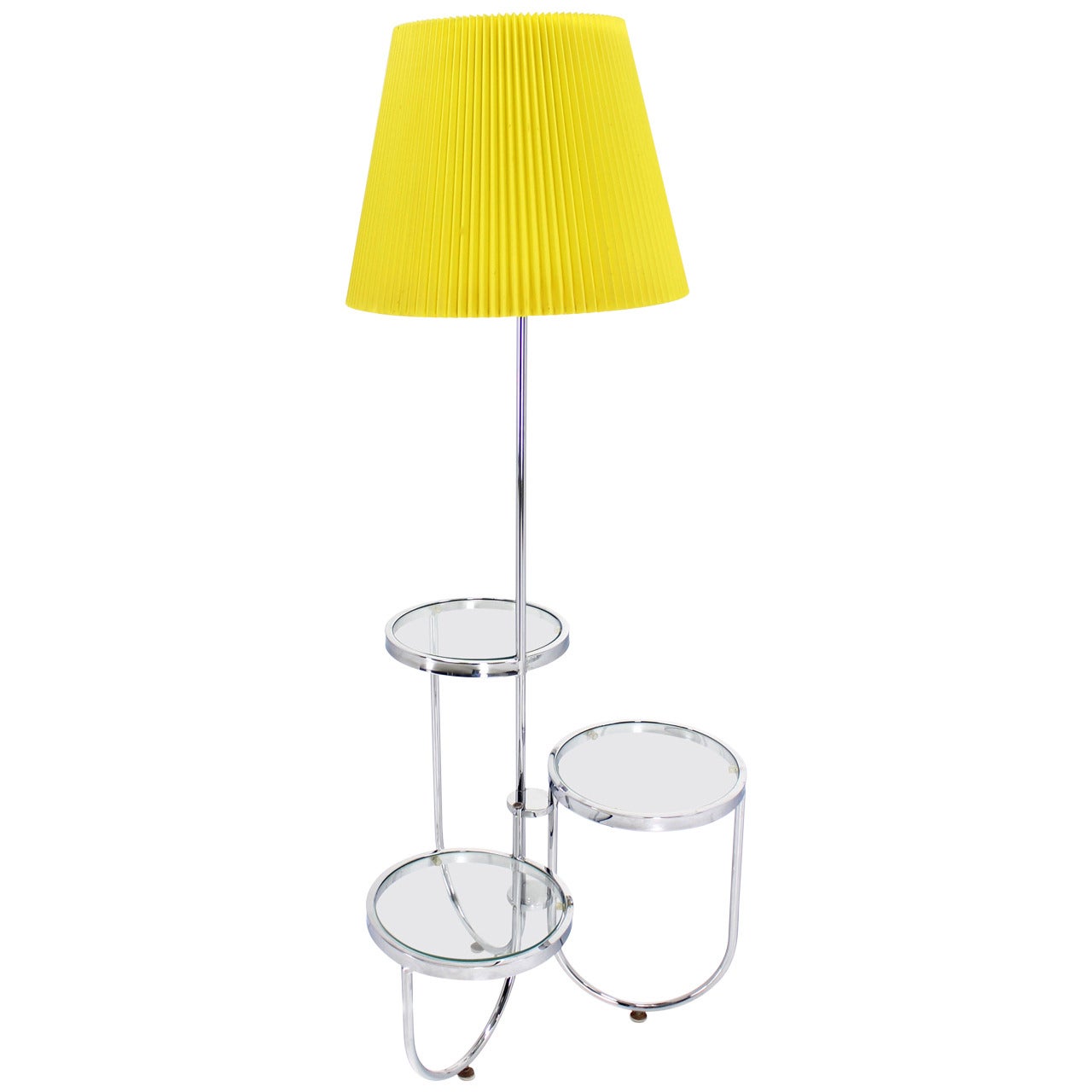 Chrome Floor Lamp with Three Circular BuiltIn Stand Tables For Sale at
