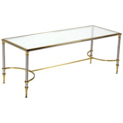 Brass Chrome and Glass Low Console or Coffee Table