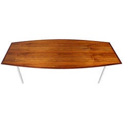 8 Feet Long Walnut Boat Shape Dining Conference Table on Chrome Base Mid Century