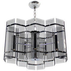 Mid-Century Modern Chrome and Smoked Glass Light Fixture Chandelier