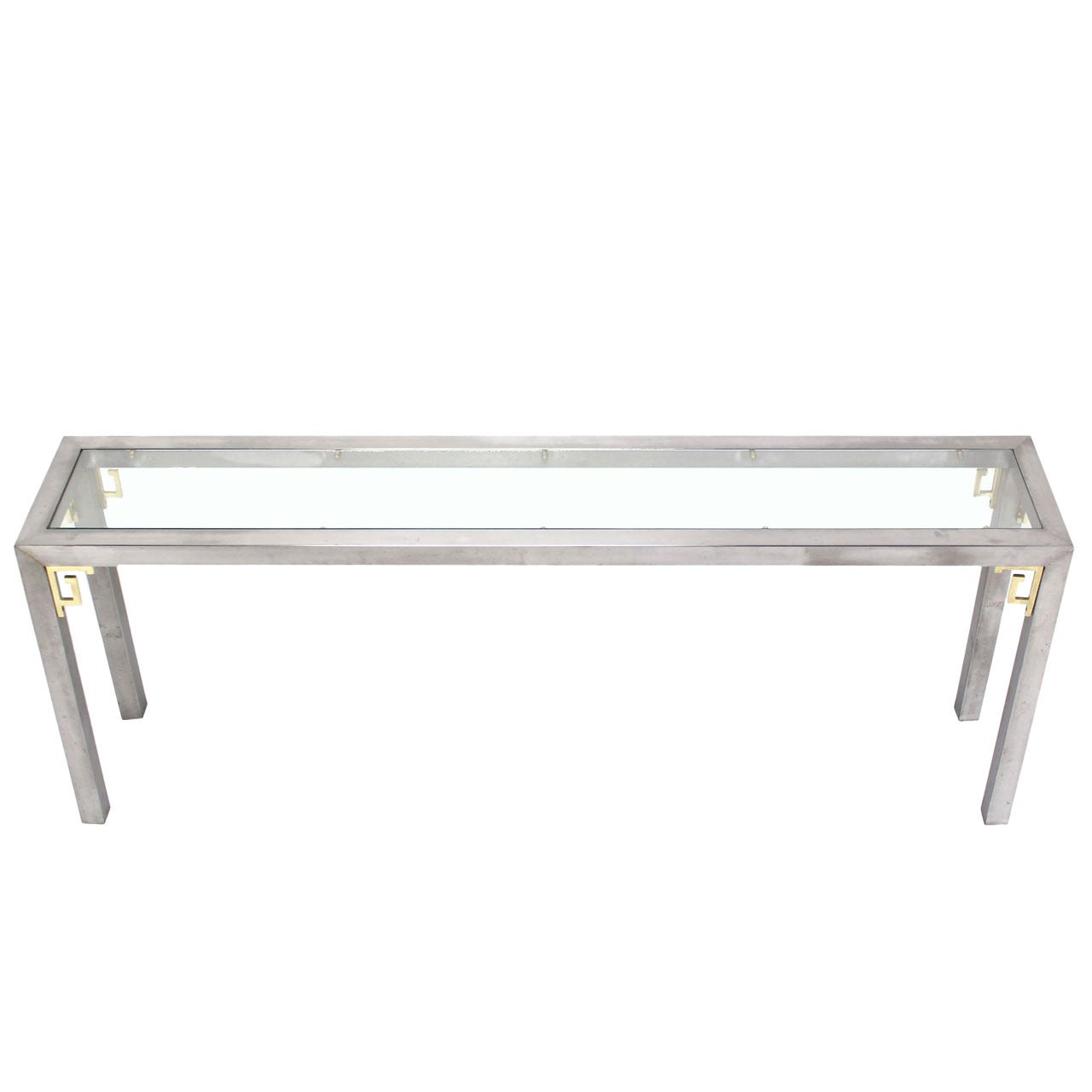 Polished Steel and Brass Mid-Century Modern Long Console or Sofa Table