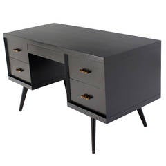 1950's Mid Century Modern Black Lacquer Desk Writing Table
