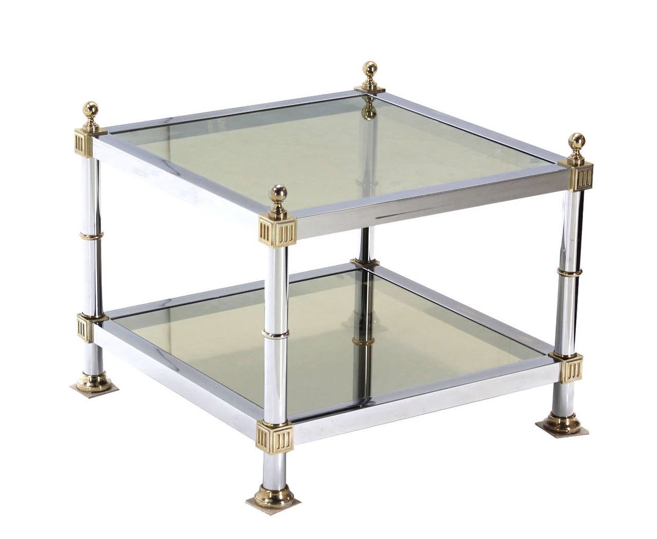 Pair of Chrome Brass and Smoked Glass Square End or Side Tables 2