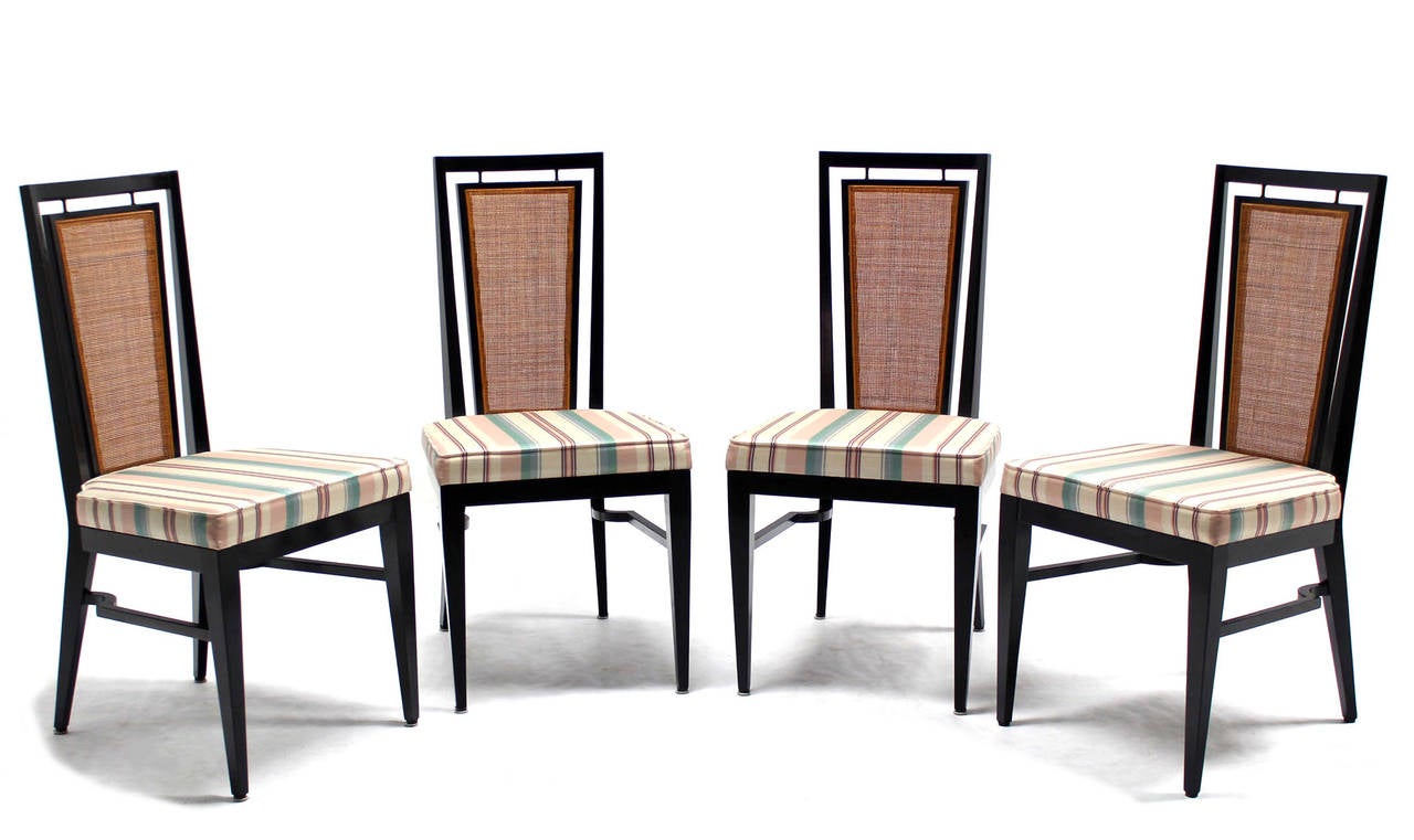 Set of Four Mid-Century Modern Ebonized Dining Chairs with Cane Backs 5
