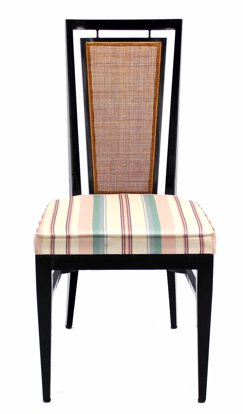 Set of Four Mid-Century Modern Ebonized Dining Chairs with Cane Backs 4