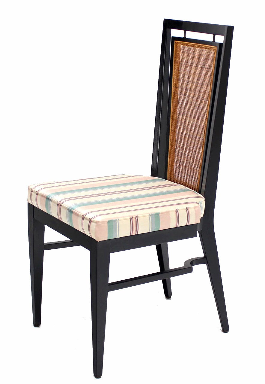 Set of Four Mid-Century Modern Ebonized Dining Chairs with Cane Backs In Excellent Condition In Rockaway, NJ
