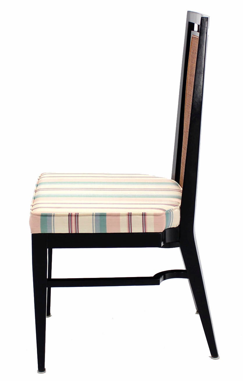Set of Four Mid-Century Modern Ebonized Dining Chairs with Cane Backs 3