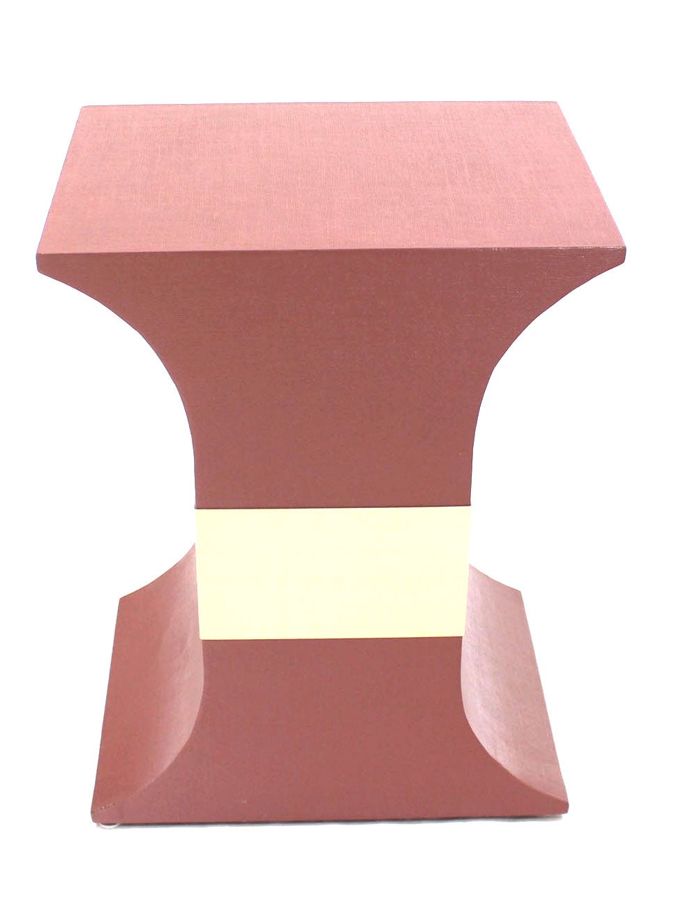 Grasscloth Wrapped Three Mid-Century Modern Pink Lacquer Brass Trim Pedestals 3