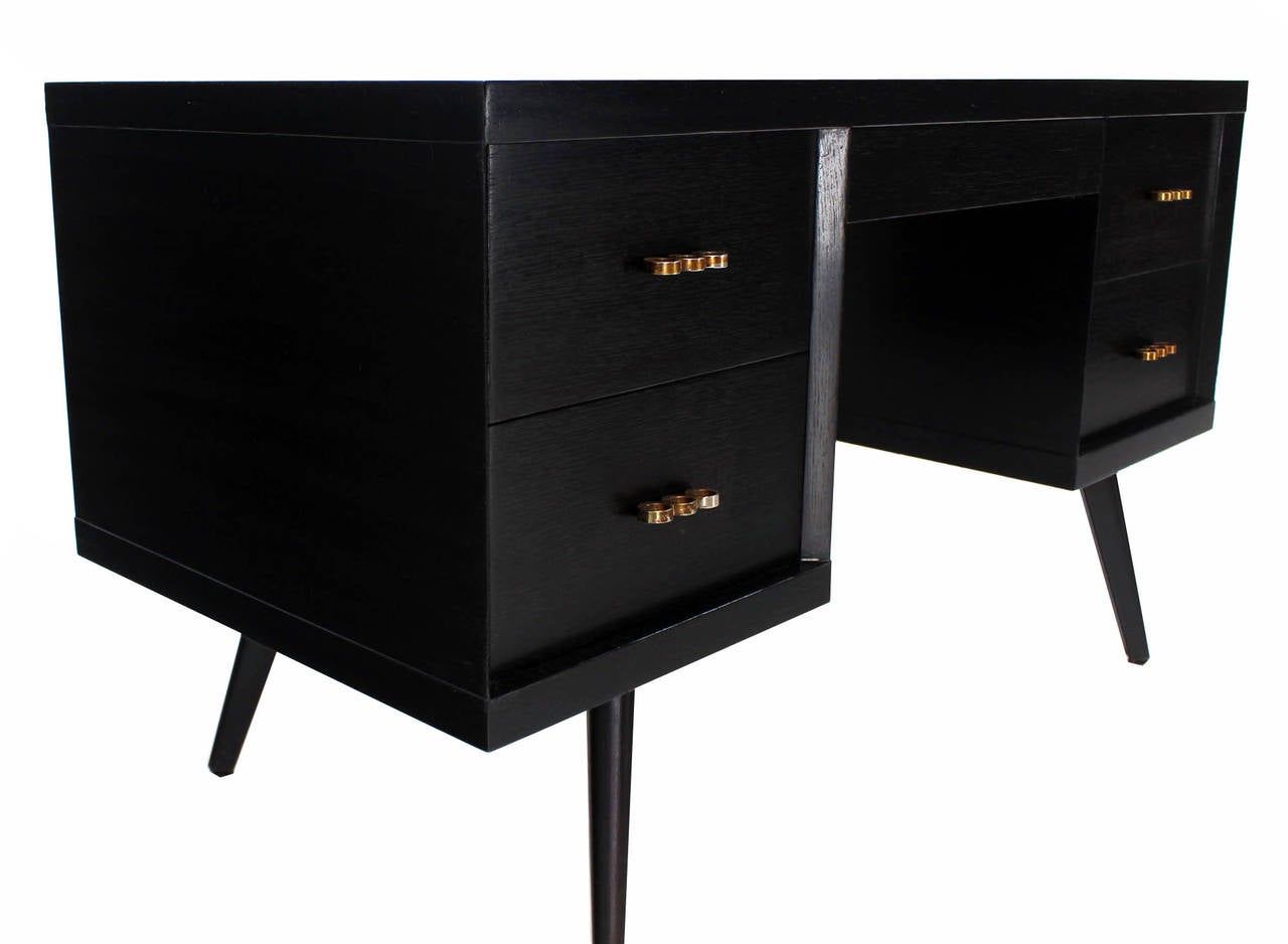 1950's Mid Century Modern Black Lacquer Desk Writing Table In Excellent Condition In Rockaway, NJ