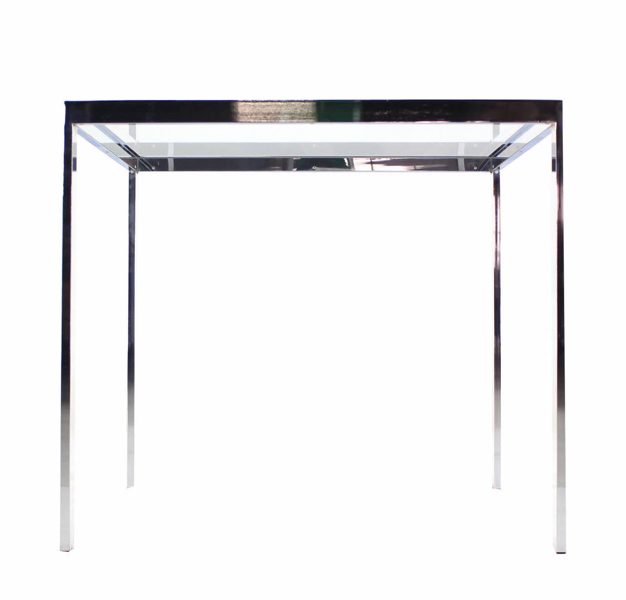 Polished Square Cube Chrome and Glass Side Table