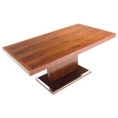 Mid-Century Modern Rectangular Pedestal-Base Walnut Dining Table