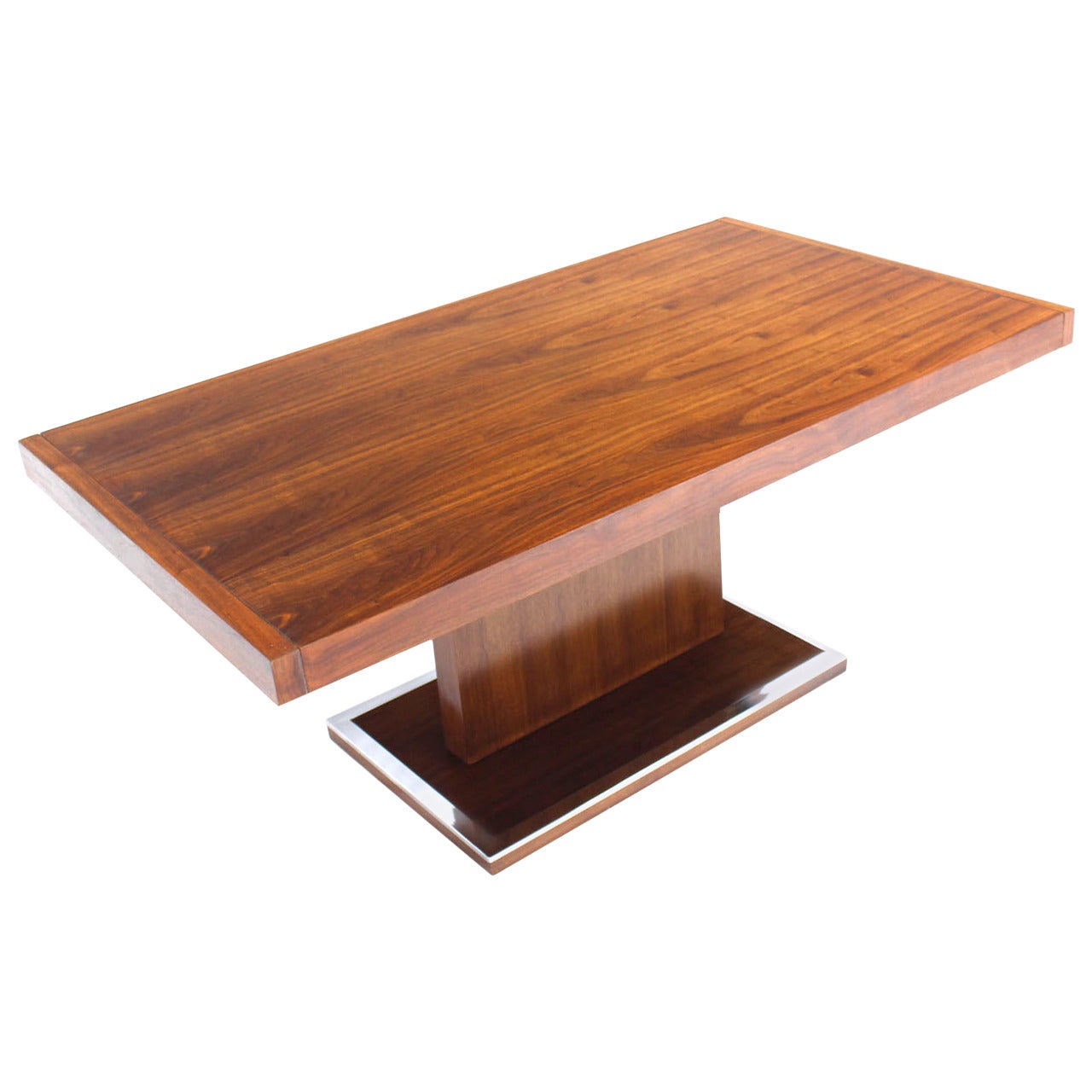 Mid-Century Modern Rectangular Pedestal-Base Walnut Dining Table