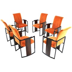 Set of Six Mid-Century Modern Metal and Rosewood Frame Dining Chairs