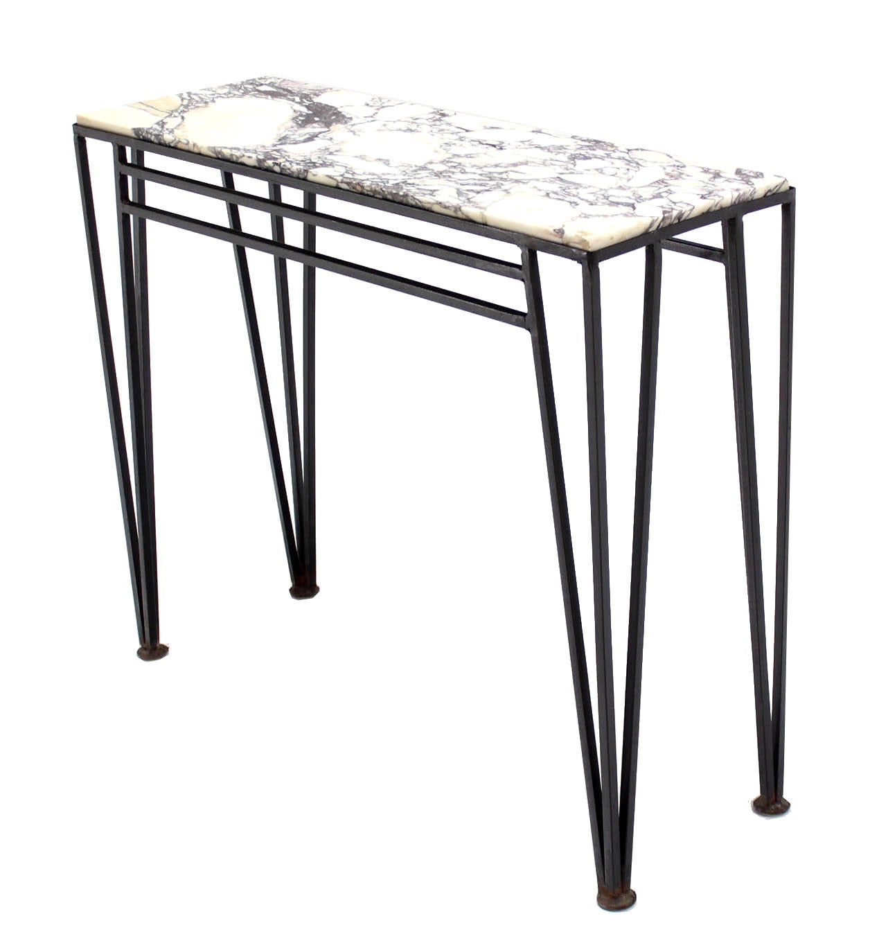 American Mid  Century Modern Wrought Iron Marble Top Console w/ Matching Wall Mirror