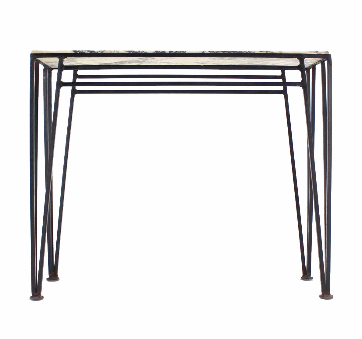 Mid  Century Modern Wrought Iron Marble Top Console w/ Matching Wall Mirror In Excellent Condition In Rockaway, NJ