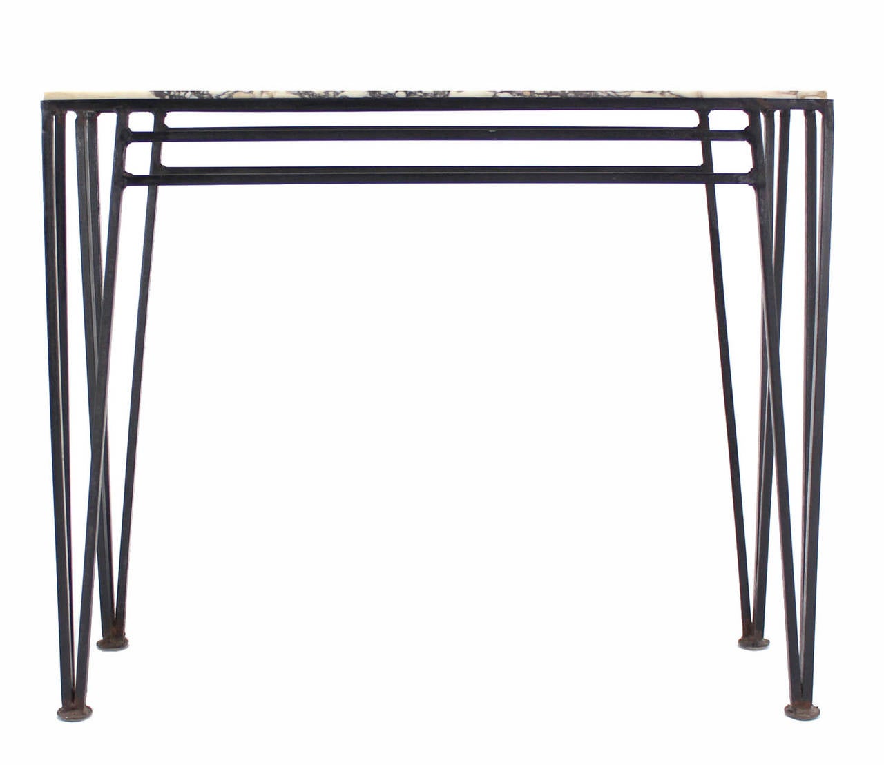 20th Century Mid  Century Modern Wrought Iron Marble Top Console w/ Matching Wall Mirror