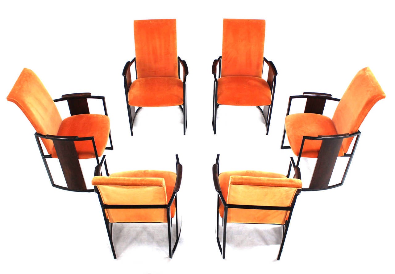 Set of Six Mid-Century Modern Metal and Rosewood Frame Dining Chairs 3