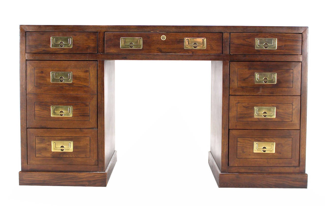 Mid-Century Modern Campaign Style Desk with Brass Pulls by Henredon 1