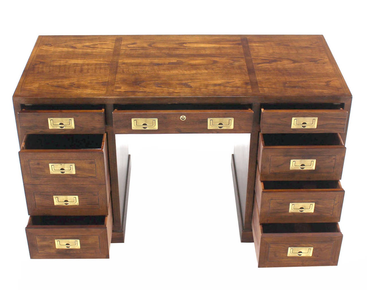 Mid-Century Modern Campaign Style Desk with Brass Pulls by Henredon 2