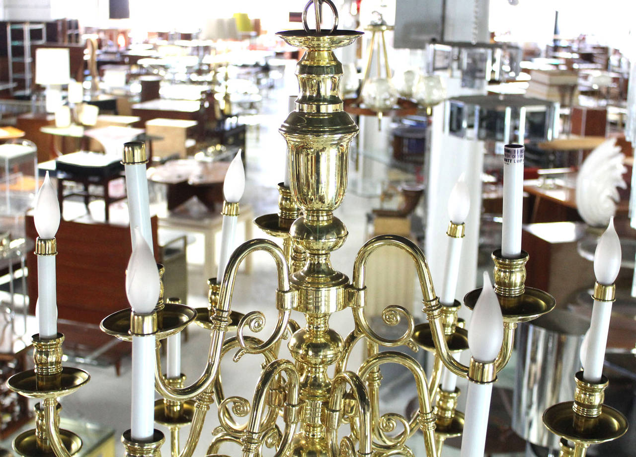 Polished Large Vintage Brass Candelabra Chandelier