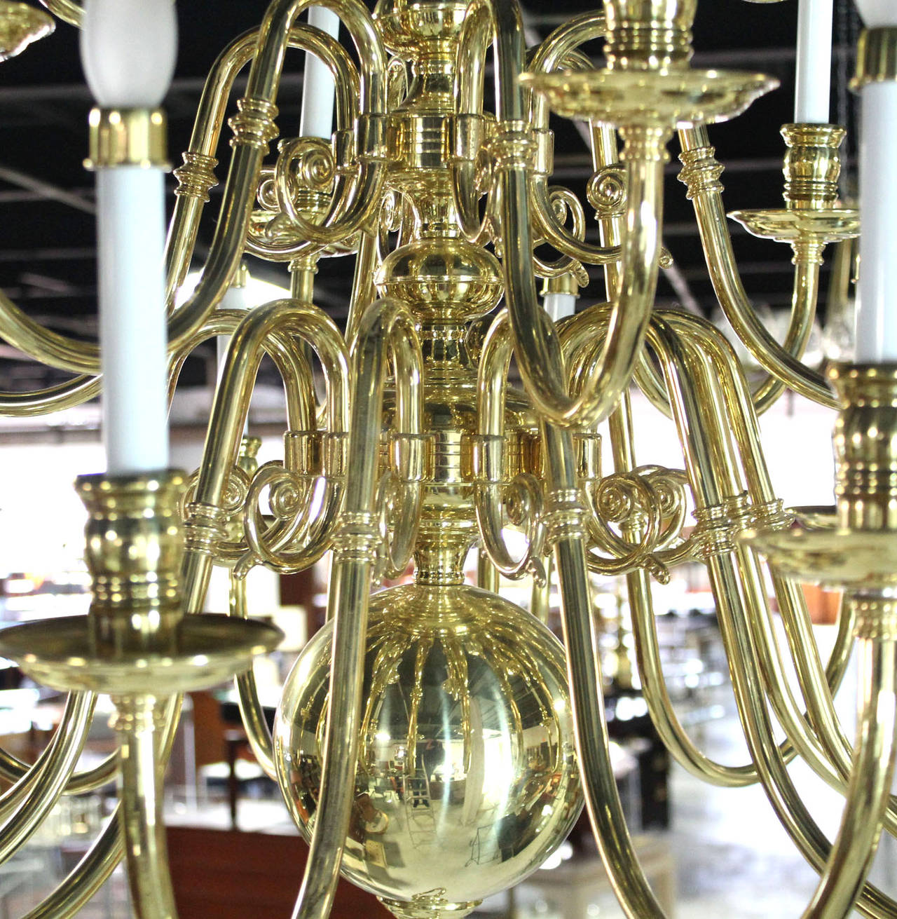 Mid-Century Modern Large Vintage Brass Candelabra Chandelier