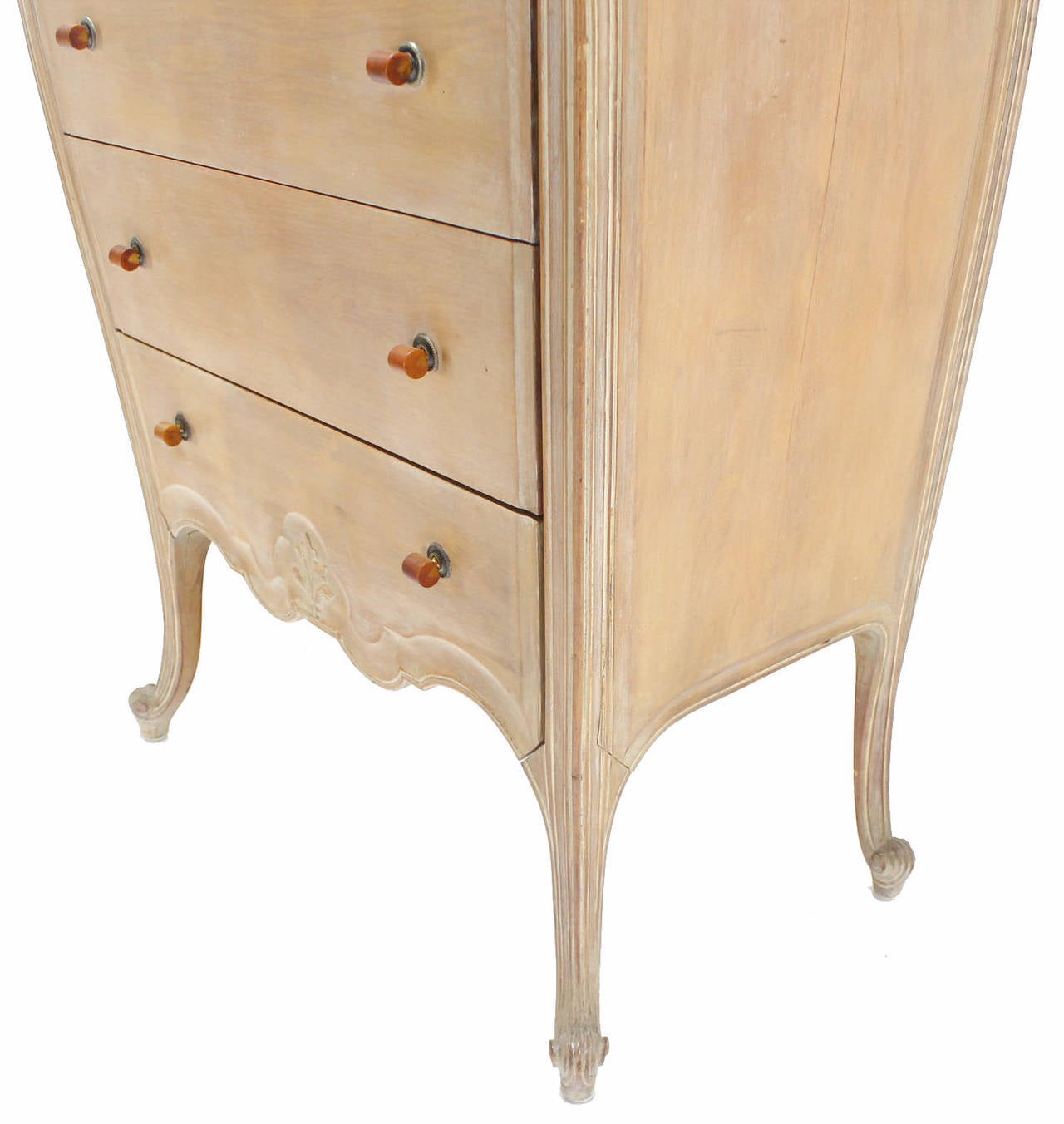 American Carved Bombay High Chest Dresser with Bakelite Pulls on High Legs, circa 1930s