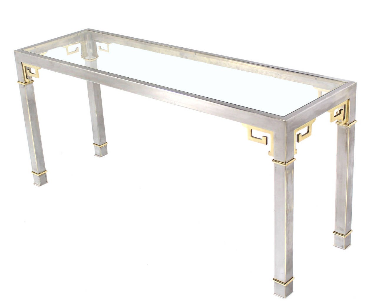 20th Century Chrome Brass and Glass Greek Key Design Console Table by Mastercraft