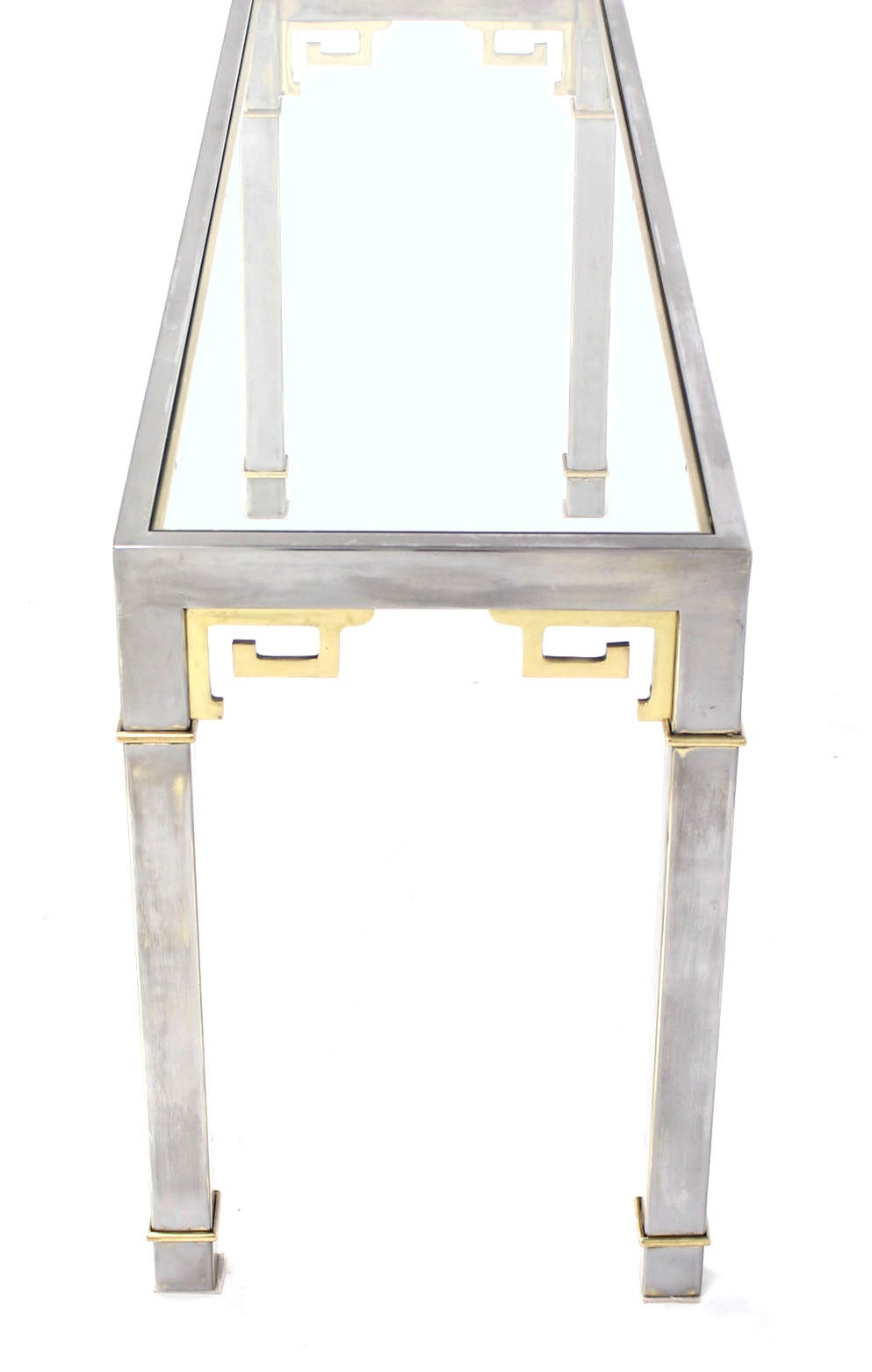 American Chrome Brass and Glass Greek Key Design Console Table by Mastercraft