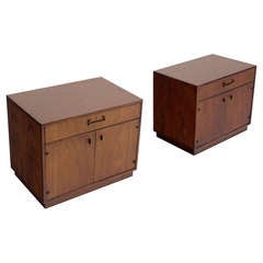 Pair of Mid Century Modern Walnut End Tables Nightstands Cabinets