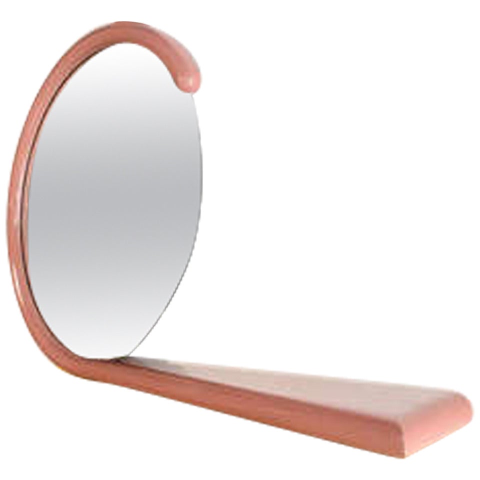 Postmodern Pink Lacquer Mirror with Shelf Jay Spectre
