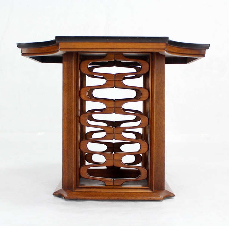 Occasional Side Table with Carved Walnut Base in Midcentury Decor 1