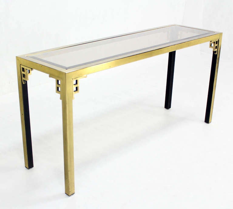 Mastercraft Mid Century Modern Brass and Glass Console Sofa Table 4