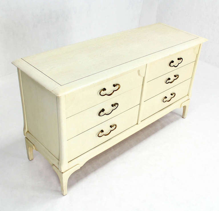 American White Lacquer Mid-Century Modern Dresser with Ornate Drawer Pulls