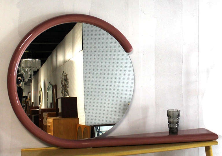 20th Century Postmodern Pink Lacquer Mirror with Shelf Jay Spectre