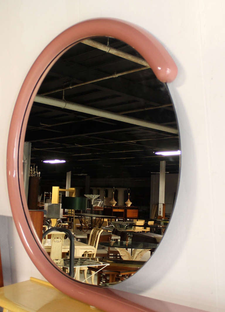 Postmodern Pink Lacquer Mirror with Shelf Jay Spectre 1