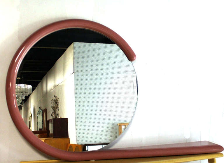 American Postmodern Pink Lacquer Mirror with Shelf Jay Spectre