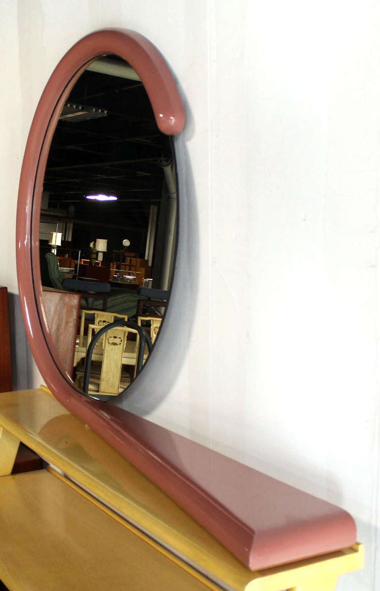 Postmodern Pink Lacquer Mirror with Shelf Jay Spectre In Excellent Condition In Rockaway, NJ