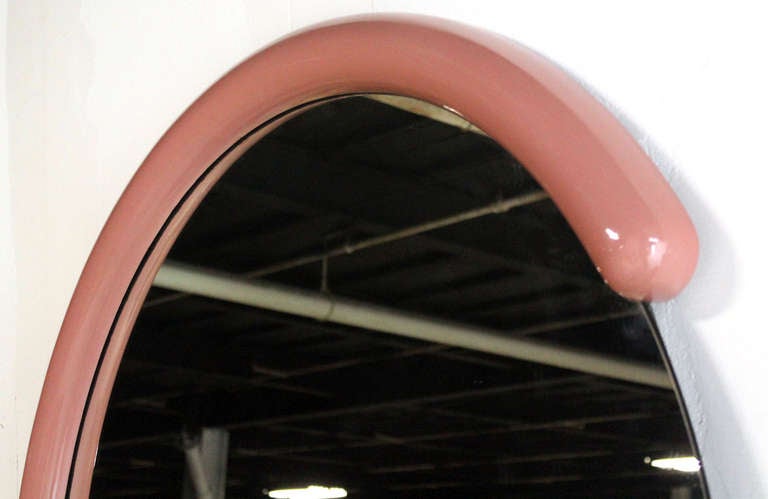Mid-Century Modern Postmodern Pink Lacquer Mirror with Shelf Jay Spectre