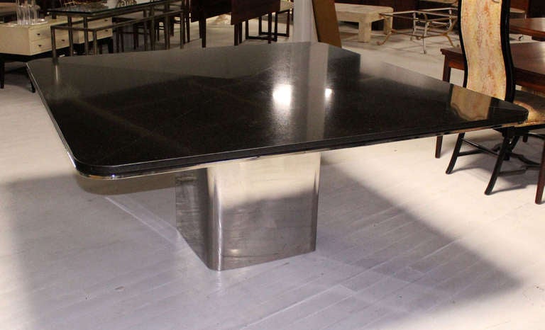 Mid-Century Modern Square Granite Top and Stainless Base Dining or Conference Table by Brueton