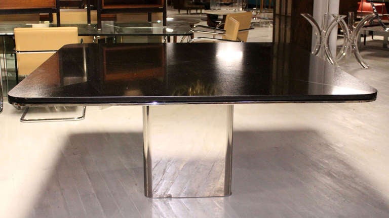 Stainless Steel Square Granite Top and Stainless Base Dining or Conference Table by Brueton