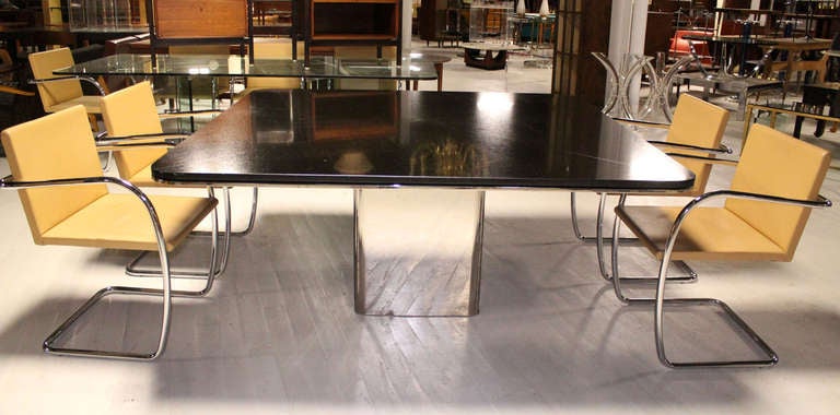 American Square Granite Top and Stainless Base Dining or Conference Table by Brueton